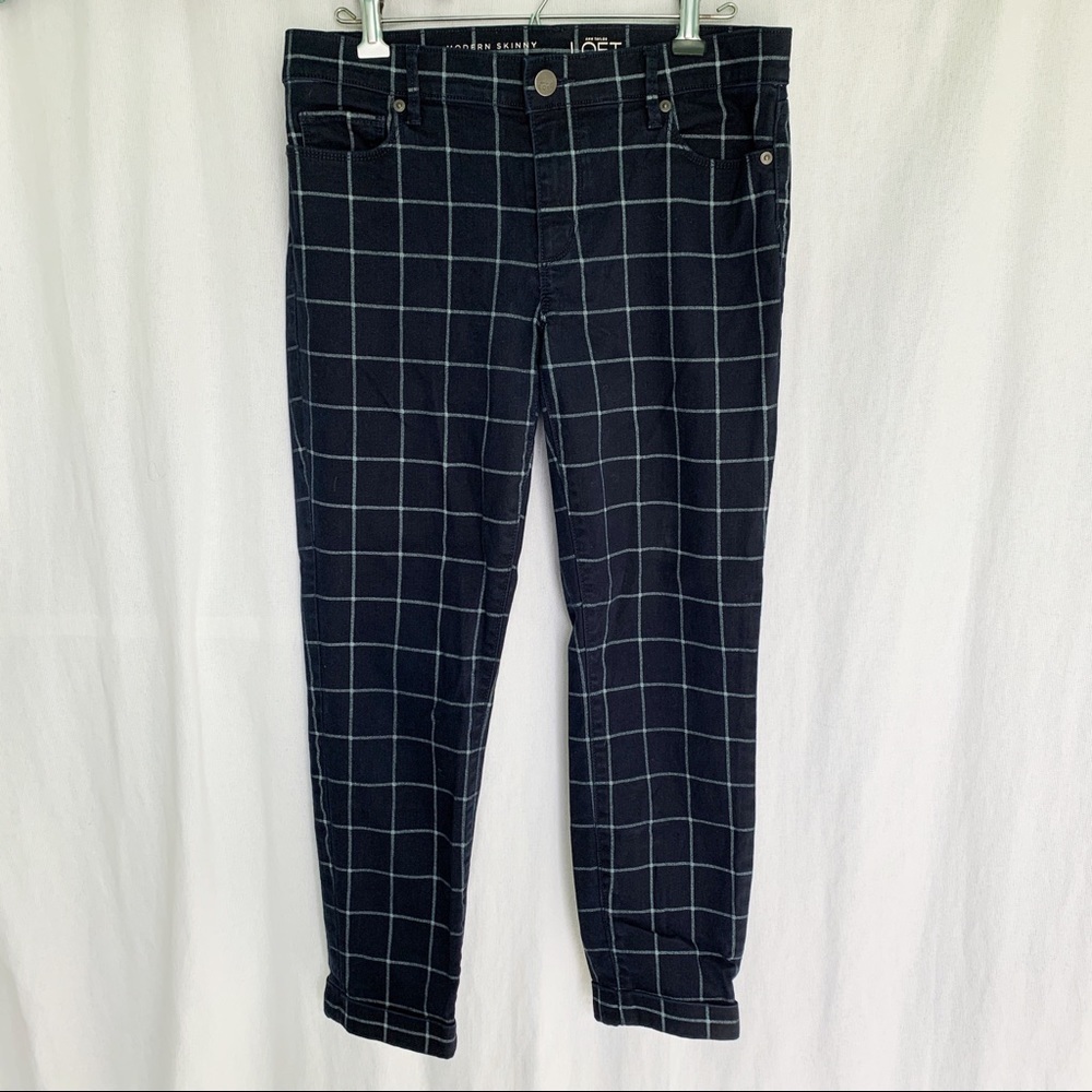 Loft // Bleached Windowpane Plaid Skinny Denim Jeans Sz 28/6 PAT